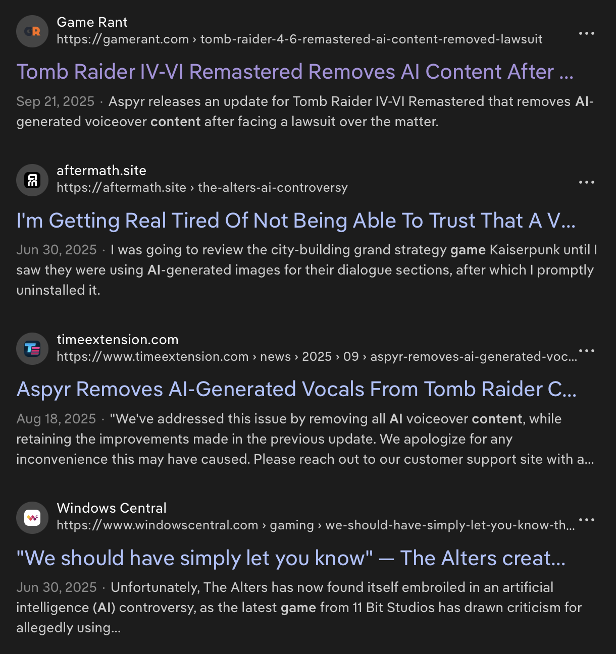 Games which have removed AI content after release