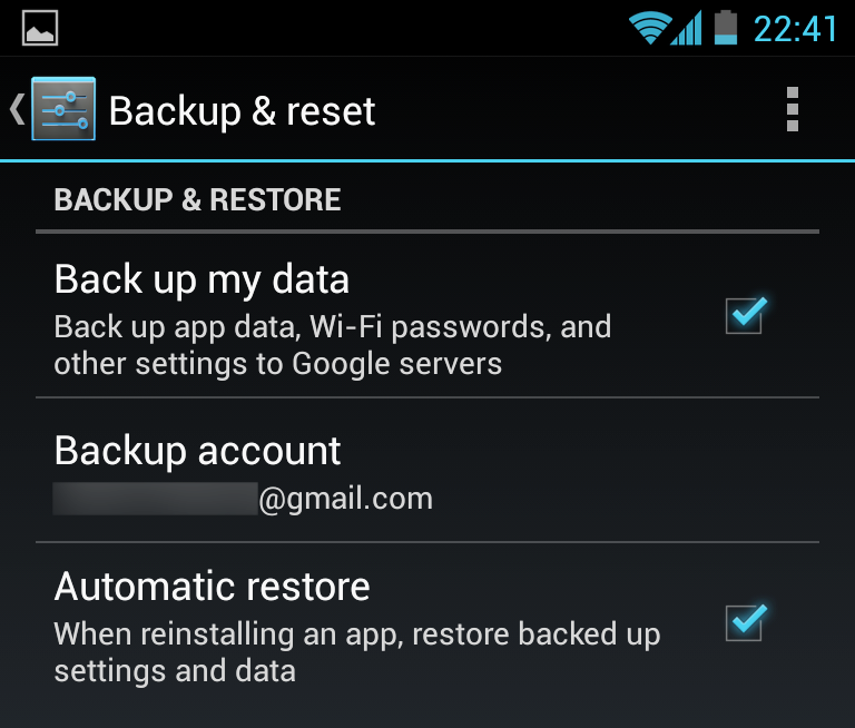 Backup settings