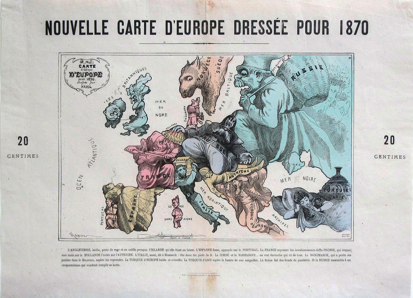 Paul Hadol, Nouvelle Carte d’Europe dressée pour 1870, Paris, France, 1870.